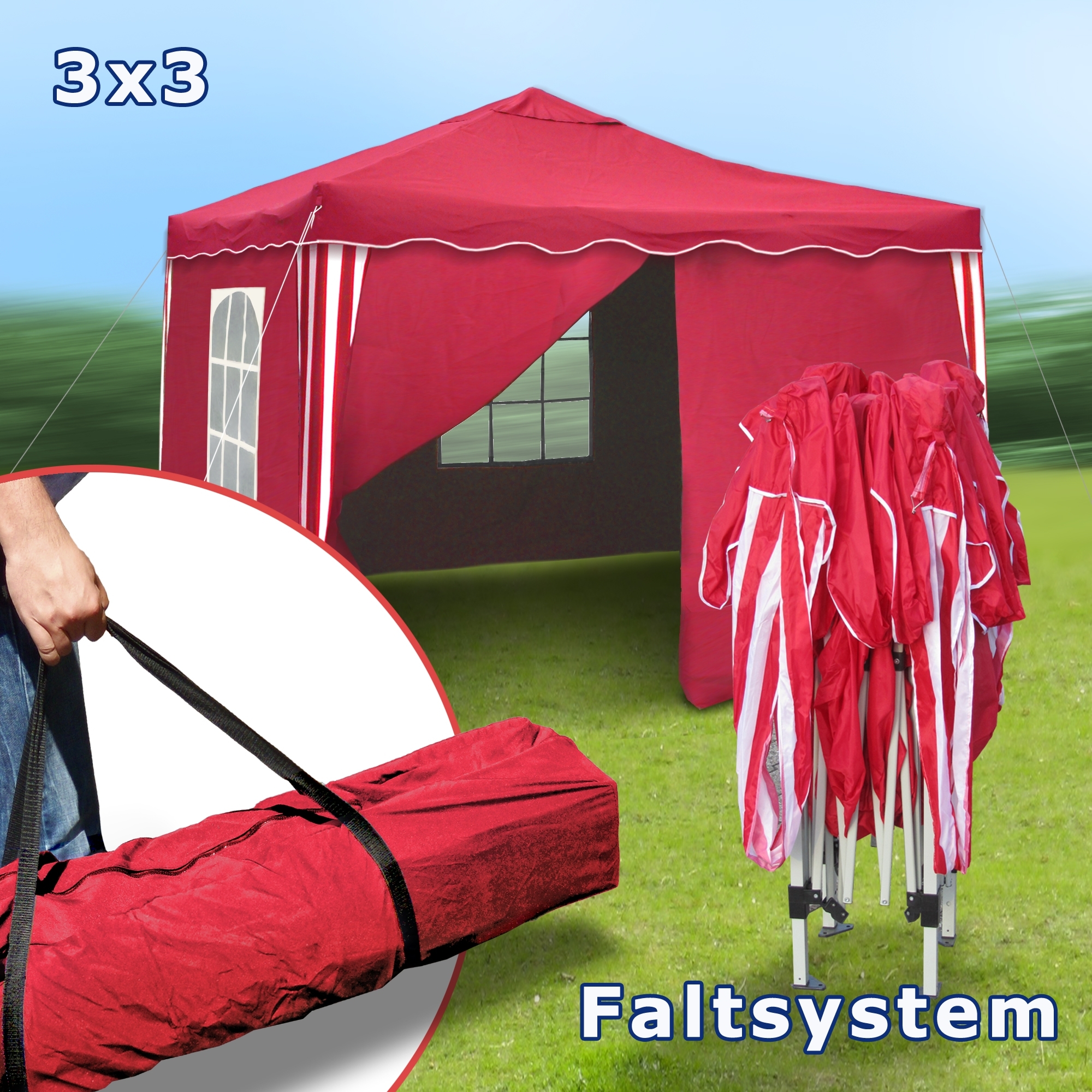Pavilion gradina/cort racing 3x3m rosu material Oxford 200D cu geanta