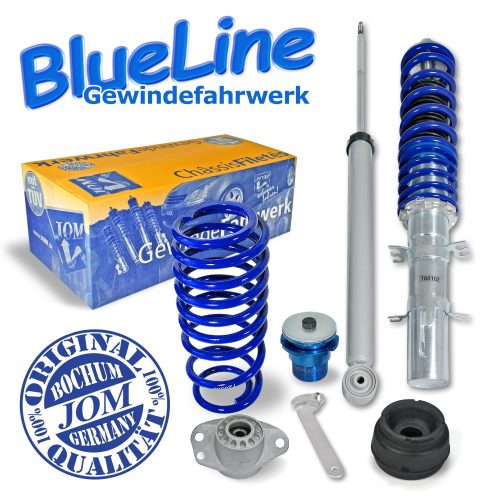 Suspensie sport reglabila JOM BlueLine cu kit flansa rulment telescop pentru VW Golf 4/ Bora + Variant (1J) 12.98-, amortizor cu arc/arc cu reglaj