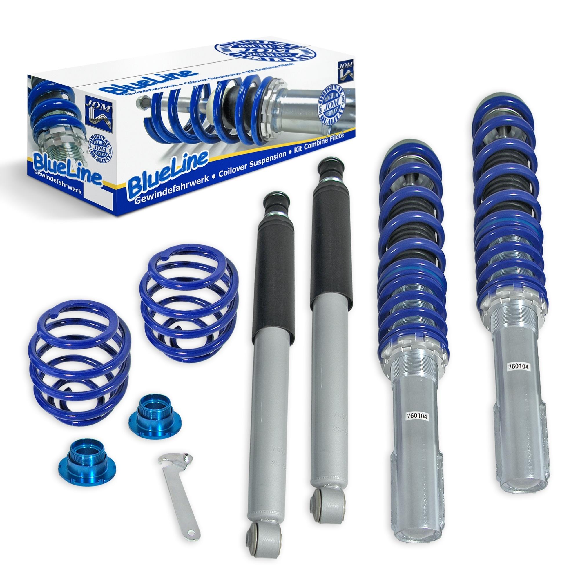 Suspensie sport reglabila JOM BlueLine pentru Opel Corsa A 10.82-3.93/ B 3.93-10.01/ Tigra 11.94-04, amortizor cu arc/arc cu reglaj