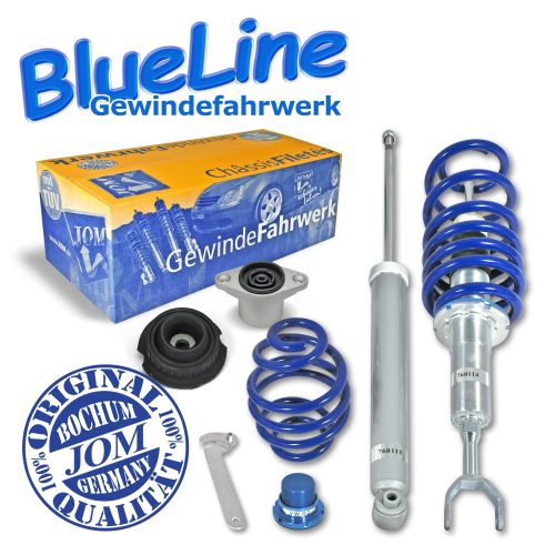 Suspensie sport reglabila JOM BlueLine cu kit flansa rulment telescop pentru VW Passat 3B/3BG (HA bis 1025kg) incl. Variant 3.97-05, fara 4Motion, amortizor cu arc/arc cu reglaj