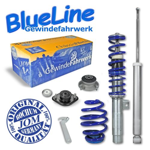 Suspensie sport reglabila JOM BlueLine cu kit flansa rulment telescopsatz pentru BMW E46 4+6 Zyl. incl. Touring 98-05, amortizor cu arc/arc cu reglaj