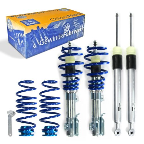 Suspensie sport reglabila JOM BlueLine pentru Ford Fiesta (JA8) 1.25/ 1.4/ 1.6/ 1.6TDCii, 08-12, amortizor cu arc/ arc cu reglaj